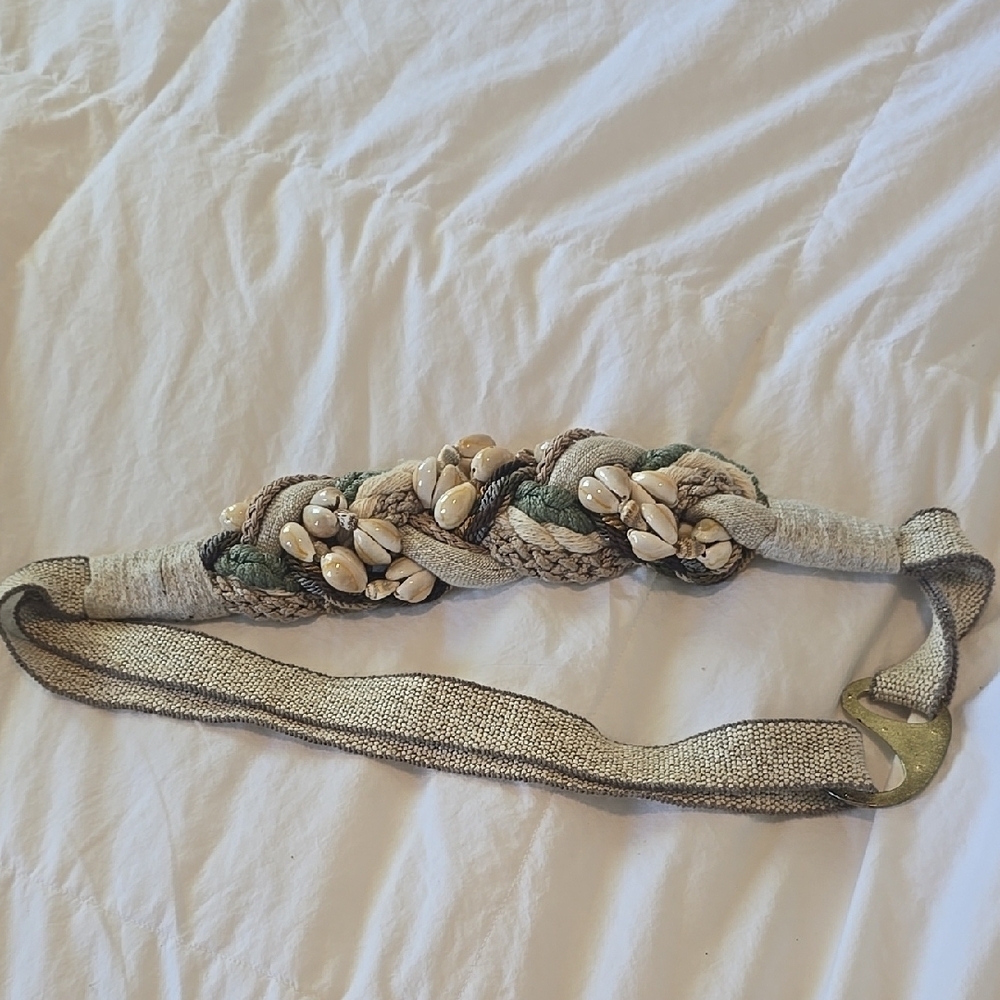 Vintage Braided Shell-Embellished Belt